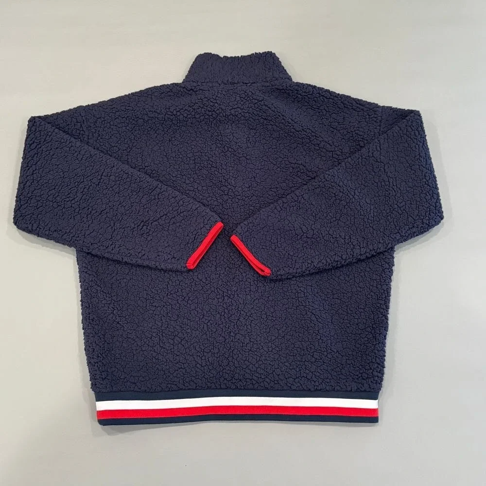Tommy Hilfiger Sport Sherpa Fleece Quarter Zip Pullover‎ Navy Red Trim L/G